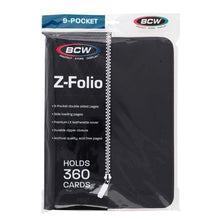 Load image into Gallery viewer, BCW Black 9-Pocket Z-Folio LX Leatherette Album HOLDS 360 CARDS
